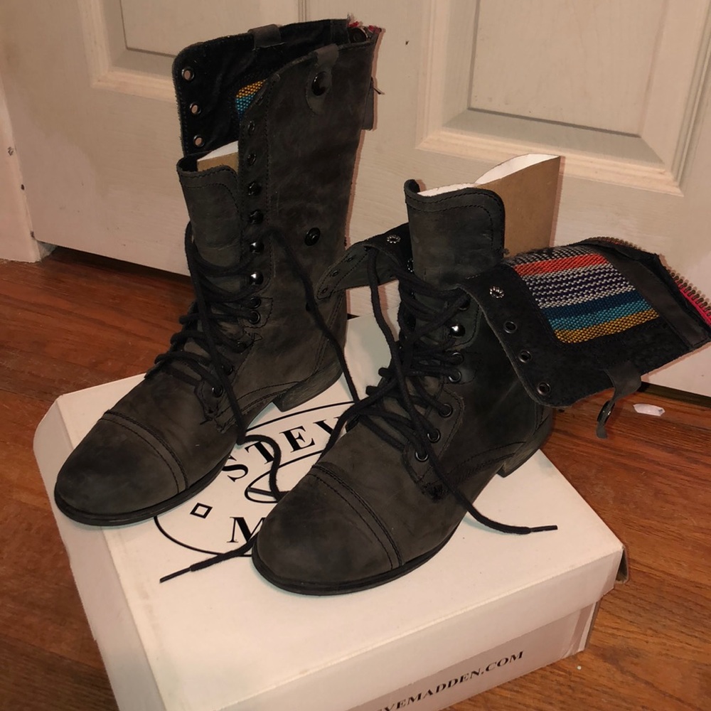Distressed fold over combat boots
